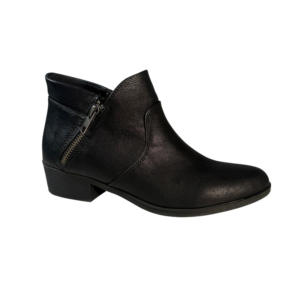 SUN + STONE Black Adeline Booties Women's Ankle Boots Side Zip Block Heel 5.5